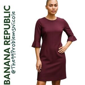 Banana Republic Purple Sheath Dress with Flutter Sleeves